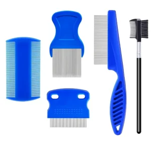5 Pack Stainless Steel Flea and Lice Combs with Rounded Teeth for Dog and Cat Grooming DoubleSided Tear Stain Remover and Demat