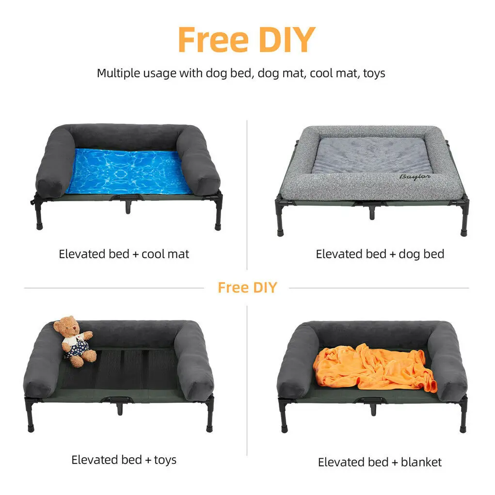 Dog Bed for Dogs and Cats Indoor Outdoor Elevated Pet Lounger Bed with Detachable Plush Bolster Cooling Summer L XL 2XL - Image 5
