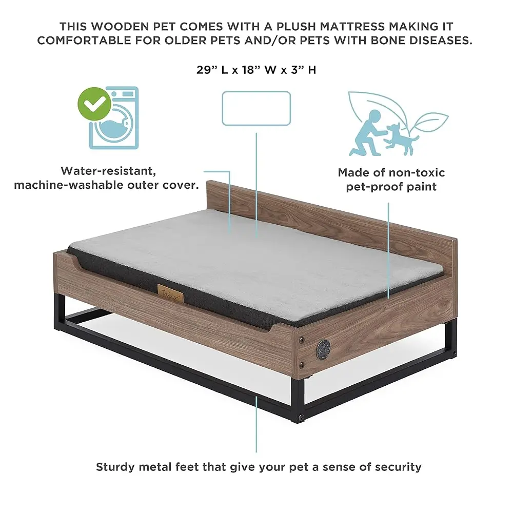 Milo Wooden Dog Bed, Plush Mattr Comforts The Pets With Bone Diseases, Water Resistant, Greenguard Gold Certified, Mattress, - Image 4