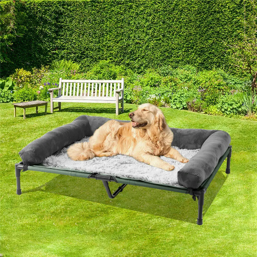 Dog Bed for Dogs and Cats Indoor Outdoor Elevated Pet Lounger Bed with Detachable Plush Bolster Cooling Summer L XL 2XL - Image 2