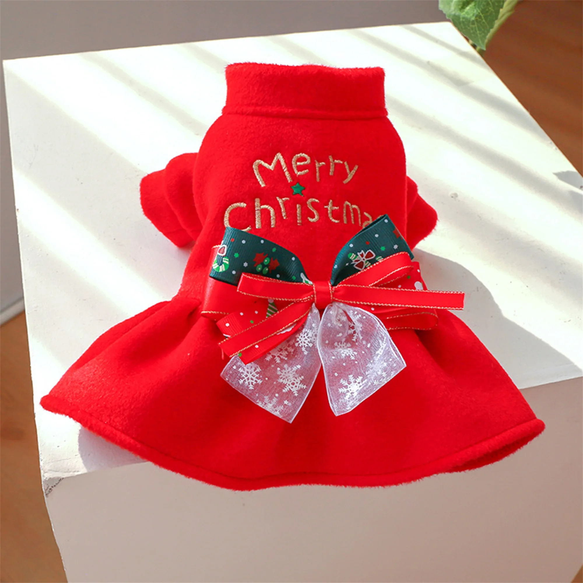 Christmas Dog Costume with Santa Hat and Jingle Bells Festive Pet Outfit for Small Dogs and Cats Holiday Dress - Image 4