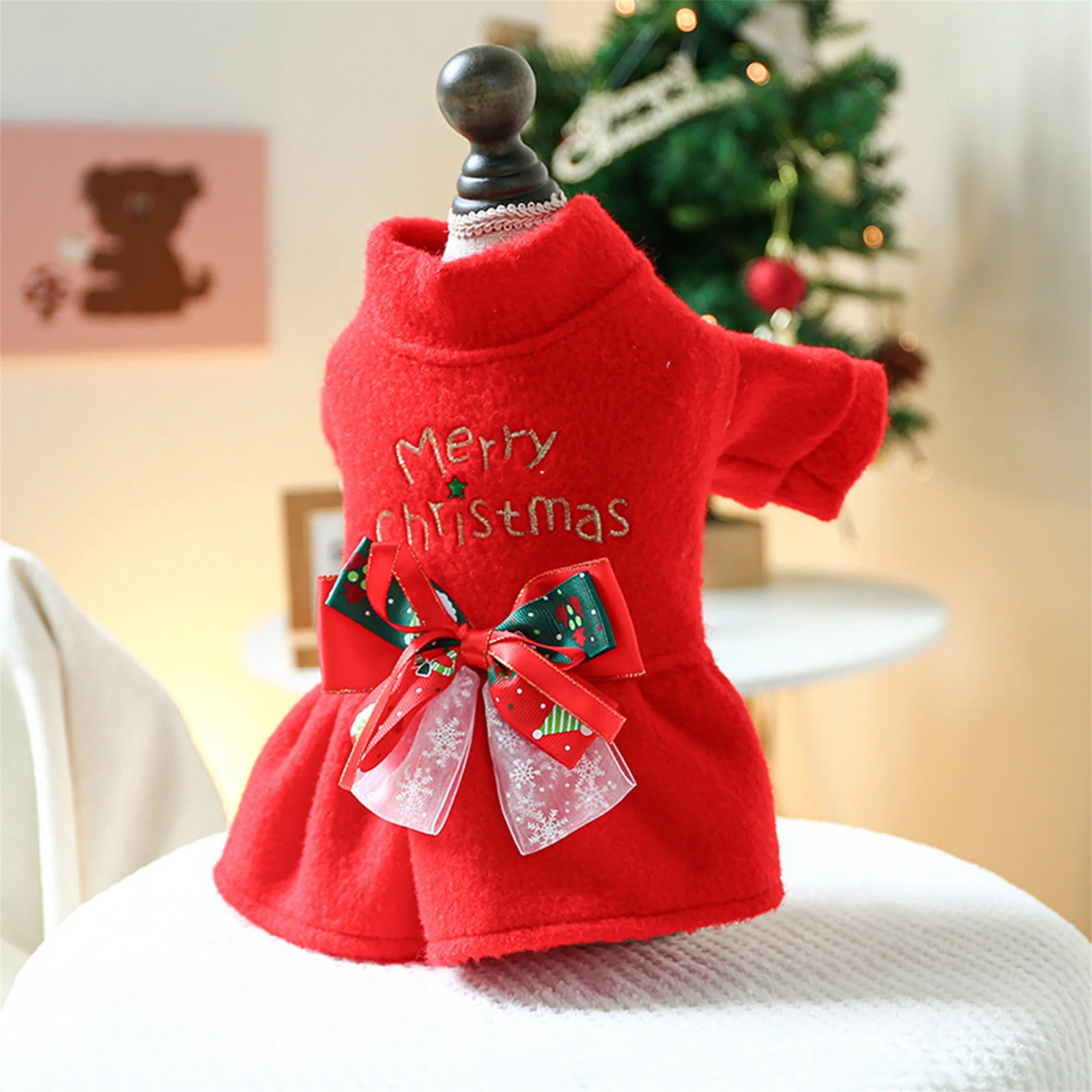 Christmas Dog Costume with Santa Hat and Jingle Bells Festive Pet Outfit for Small Dogs and Cats Holiday Dress - Image 5