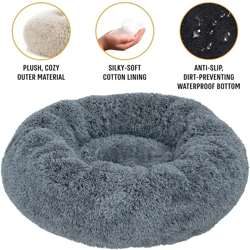 Round Dog Bed Winter Warm Cat Bed Plush Basket for Dog Washable Pet Bed for Small Medium Large Dog Sofa Cat - Image 2
