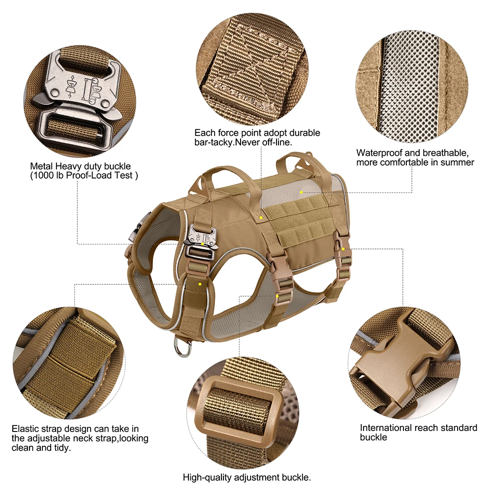 Military Dog Harness Reflective Tactical Dog Training Harnesses Durable Nylon Vest No Pull for Medium Large Dogs French Bulldog - Image 3