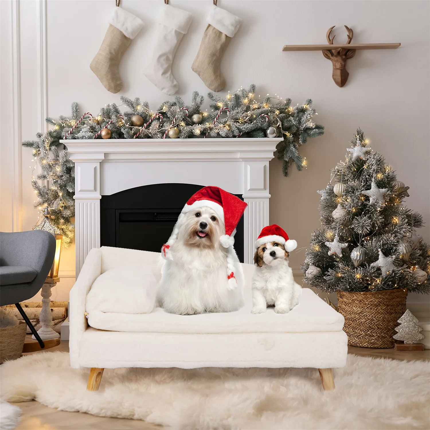 Elevated Pet Bed,Nordic Pet Stool Bed with Cozy Pad Waterproof,Pet Sofa Bed with Sturdy Wood Legs for Small Dog Kitten - Image 3