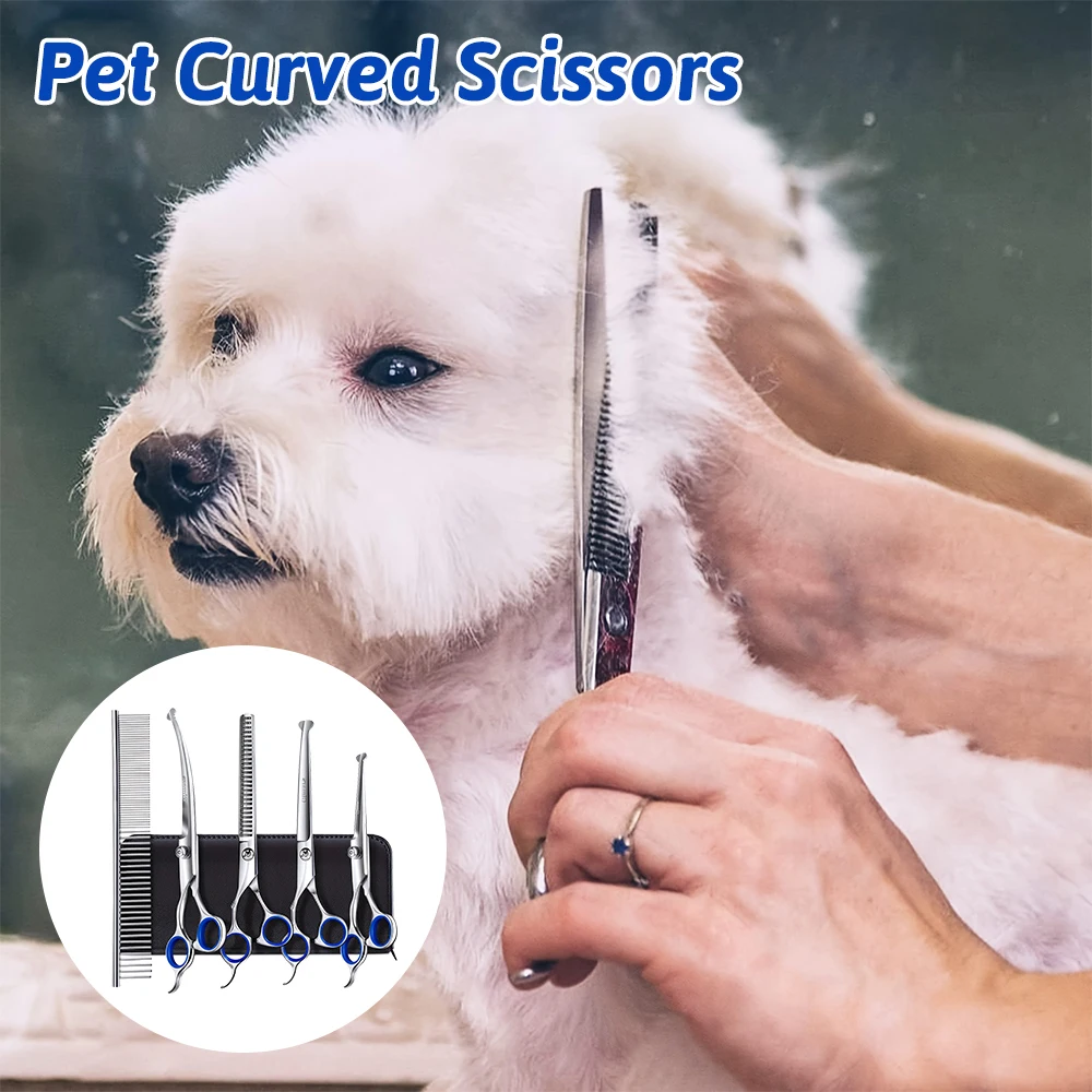 Professional 7 Inch 4CR Stainless Steel Pet Hair Shears 7Pcs/set Scissors Set for Pet Dog Grooming - Image 2