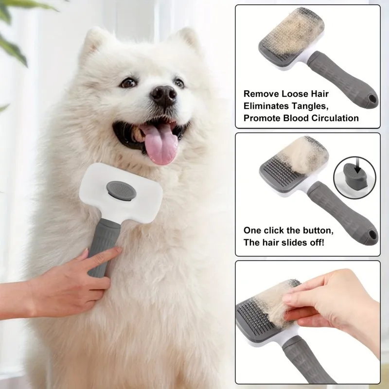 2-in-1 Pet Grooming Brush - Massaging Deshedder with Easy Cleanup - Image 4