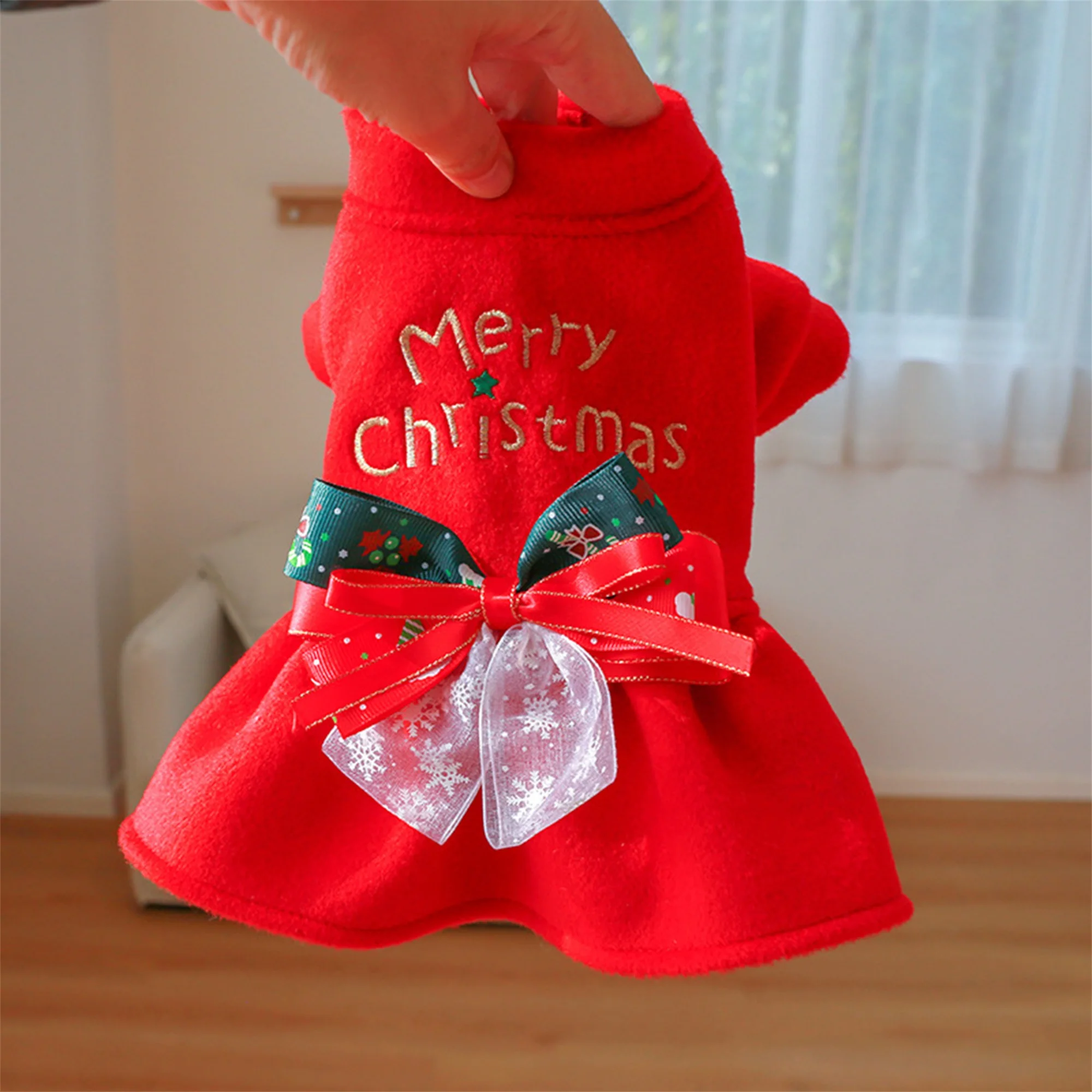 Christmas Dog Costume with Santa Hat and Jingle Bells Festive Pet Outfit for Small Dogs and Cats Holiday Dress - Image 3