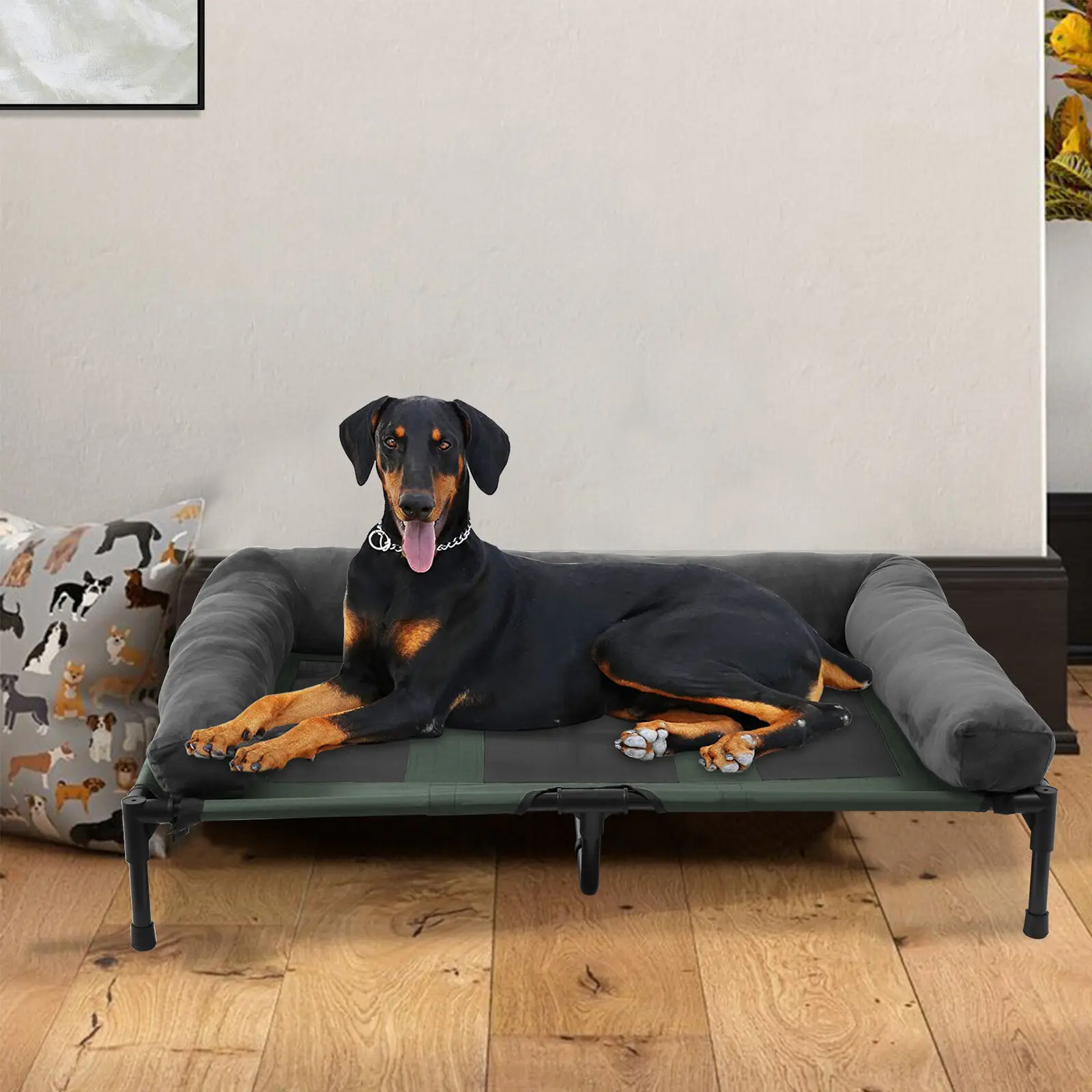 Dog Bed for Dogs and Cats Indoor Outdoor Elevated Pet Lounger Bed with Detachable Plush Bolster Cooling Summer L XL 2XL